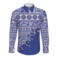 Fiji Marau na Kerisimasi Long Sleeve Button Shirt Blue Tagimoucia Tapa Masi Tribal - Polynesian Pride