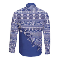 Fiji Marau na Kerisimasi Long Sleeve Button Shirt Blue Tagimoucia Tapa Masi Tribal - Polynesian Pride