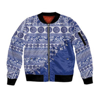 Fiji Marau na Kerisimasi Sleeve Zip Bomber Jacket Blue Tagimoucia Tapa Masi Tribal - Polynesian Pride