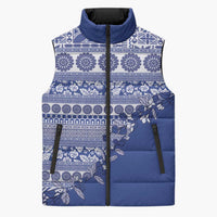 Fiji Marau na Kerisimasi Sleeveless Puffer Jacket Blue Tagimoucia Tapa Masi Tribal - Polynesian Pride