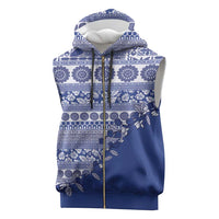 Fiji Marau na Kerisimasi Sleeveless Zip Hoodie Blue Tagimoucia Tapa Masi Tribal - Polynesian Pride