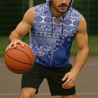 Fiji Marau na Kerisimasi Sleeveless Zip Hoodie Blue Tagimoucia Tapa Masi Tribal LT9 - Polynesian Pride