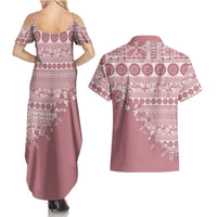 Fiji Marau na Kerisimasi Couples Matching Summer Maxi Dress and Hawaiian Shirt Dusty Rose Tagimoucia Tapa Masi Tribal LT9 - Polynesian Pride