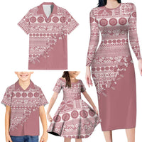 Fiji Marau na Kerisimasi Family Matching Long Sleeve Bodycon Dress and Hawaiian Shirt Dusty Rose Tagimoucia Tapa Masi Tribal LT9 - Polynesian Pride