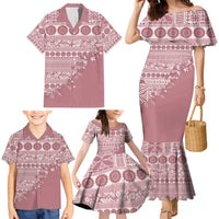 Fiji Marau na Kerisimasi Family Matching Mermaid Dress and Hawaiian Shirt Dusty Rose Tagimoucia Tapa Masi Tribal - Polynesian Pride