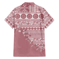 Fiji Marau na Kerisimasi Family Matching Off The Shoulder Long Sleeve Dress and Hawaiian Shirt Dusty Rose Tagimoucia Tapa Masi Tribal LT9 - Polynesian Pride
