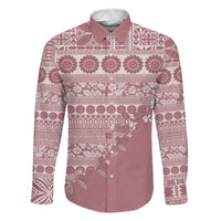 Fiji Marau na Kerisimasi Family Matching Off The Shoulder Long Sleeve Dress and Hawaiian Shirt Dusty Rose Tagimoucia Tapa Masi Tribal LT9 Dad's Shirt - Long Sleeve Pink - Polynesian Pride