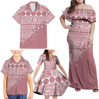 Fiji Marau na Kerisimasi Family Matching Off Shoulder Maxi Dress and Hawaiian Shirt Dusty Rose Tagimoucia Tapa Masi Tribal LT9 - Polynesian Pride