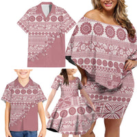 Fiji Marau na Kerisimasi Family Matching Off Shoulder Short Dress and Hawaiian Shirt Dusty Rose Tagimoucia Tapa Masi Tribal LT9 - Polynesian Pride
