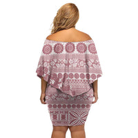 Fiji Marau na Kerisimasi Family Matching Off Shoulder Short Dress and Hawaiian Shirt Dusty Rose Tagimoucia Tapa Masi Tribal LT9 - Polynesian Pride