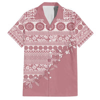 Fiji Marau na Kerisimasi Family Matching Puletasi and Hawaiian Shirt Dusty Rose Tagimoucia Tapa Masi Tribal LT9 Dad's Shirt - Short Sleeve Pink - Polynesian Pride
