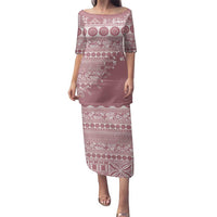 Fiji Marau na Kerisimasi Family Matching Puletasi and Hawaiian Shirt Dusty Rose Tagimoucia Tapa Masi Tribal LT9 Mom's Dress Pink - Polynesian Pride