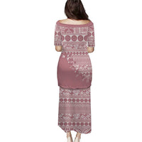 Fiji Marau na Kerisimasi Family Matching Puletasi and Hawaiian Shirt Dusty Rose Tagimoucia Tapa Masi Tribal LT9 - Polynesian Pride