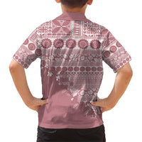 Fiji Marau na Kerisimasi Family Matching Short Sleeve Bodycon Dress and Hawaiian Shirt Dusty Rose Tagimoucia Tapa Masi Tribal - Polynesian Pride