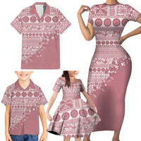 Fiji Marau na Kerisimasi Family Matching Short Sleeve Bodycon Dress and Hawaiian Shirt Dusty Rose Tagimoucia Tapa Masi Tribal LT9 - Polynesian Pride