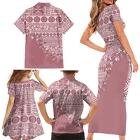 Fiji Marau na Kerisimasi Family Matching Short Sleeve Bodycon Dress and Hawaiian Shirt Dusty Rose Tagimoucia Tapa Masi Tribal LT9 - Polynesian Pride