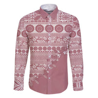 Fiji Marau na Kerisimasi Family Matching Short Sleeve Bodycon Dress and Hawaiian Shirt Dusty Rose Tagimoucia Tapa Masi Tribal LT9 Dad's Shirt - Long Sleeve Pink - Polynesian Pride
