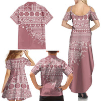 Fiji Marau na Kerisimasi Family Matching Summer Maxi Dress and Hawaiian Shirt Dusty Rose Tagimoucia Tapa Masi Tribal - Polynesian Pride