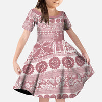 Fiji Marau na Kerisimasi Family Matching Tank Maxi Dress and Hawaiian Shirt Dusty Rose Tagimoucia Tapa Masi Tribal LT9 Daughter's Dress Pink - Polynesian Pride