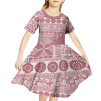Fiji Marau na Kerisimasi Kid Short Sleeve Dress Dusty Rose Tagimoucia Tapa Masi Tribal LT9 - Polynesian Pride