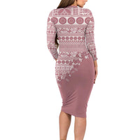 Fiji Marau na Kerisimasi Long Sleeve Bodycon Dress Dusty Rose Tagimoucia Tapa Masi Tribal - Polynesian Pride