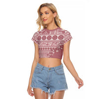 Fiji Marau na Kerisimasi Raglan Cropped T Shirt Dusty Rose Tagimoucia Tapa Masi Tribal LT9 Female Pink - Polynesian Pride