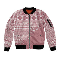 Fiji Marau na Kerisimasi Sleeve Zip Bomber Jacket Dusty Rose Tagimoucia Tapa Masi Tribal - Polynesian Pride