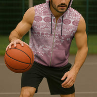 Fiji Marau na Kerisimasi Sleeveless Zip Hoodie Dusty Rose Tagimoucia Tapa Masi Tribal - Polynesian Pride