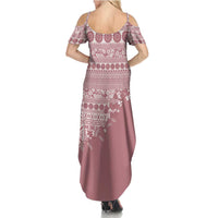 Fiji Marau na Kerisimasi Summer Maxi Dress Dusty Rose Tagimoucia Tapa Masi Tribal LT9 - Polynesian Pride