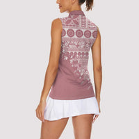 Fiji Marau na Kerisimasi Women Sleeveless Polo Shirt Dusty Rose Tagimoucia Tapa Masi Tribal - Polynesian Pride