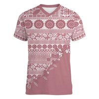 Fiji Marau na Kerisimasi Women V-Neck T-Shirt Dusty Rose Tagimoucia Tapa Masi Tribal LT9 Female Pink - Polynesian Pride