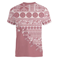 Fiji Marau na Kerisimasi Women V-Neck T-Shirt Dusty Rose Tagimoucia Tapa Masi Tribal LT9 - Polynesian Pride