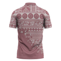 Fiji Marau na Kerisimasi Zipper Polo Shirt Dusty Rose Tagimoucia Tapa Masi Tribal LT9 - Polynesian Pride