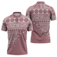 Fiji Marau na Kerisimasi Zipper Polo Shirt Dusty Rose Tagimoucia Tapa Masi Tribal LT9 - Polynesian Pride