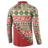 Fiji Marau na Kerisimasi Button Sweatshirt Red Tagimoucia Tapa Masi Tribal - Polynesian Pride