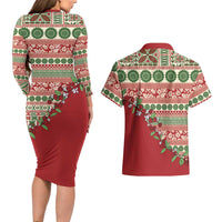 Fiji Marau na Kerisimasi Couples Matching Long Sleeve Bodycon Dress and Hawaiian Shirt Red Tagimoucia Tapa Masi Tribal LT9 - Polynesian Pride