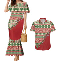 Fiji Marau na Kerisimasi Couples Matching Mermaid Dress and Hawaiian Shirt Red Tagimoucia Tapa Masi Tribal LT9 Red - Polynesian Pride