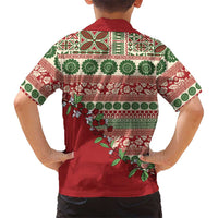 Fiji Marau na Kerisimasi Family Matching Long Sleeve Bodycon Dress and Hawaiian Shirt Red Tagimoucia Tapa Masi Tribal LT9 - Polynesian Pride