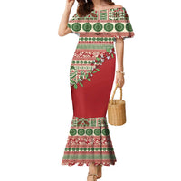 Fiji Marau na Kerisimasi Family Matching Mermaid Dress and Hawaiian Shirt Red Tagimoucia Tapa Masi Tribal LT9 Mom's Dress Red - Polynesian Pride