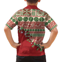 Fiji Marau na Kerisimasi Family Matching Off The Shoulder Long Sleeve Dress and Hawaiian Shirt Red Tagimoucia Tapa Masi Tribal LT9 - Polynesian Pride