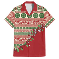 Fiji Marau na Kerisimasi Family Matching Off The Shoulder Long Sleeve Dress and Hawaiian Shirt Red Tagimoucia Tapa Masi Tribal LT9 Dad's Shirt - Short Sleeve Red - Polynesian Pride