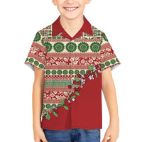 Fiji Marau na Kerisimasi Family Matching Off The Shoulder Long Sleeve Dress and Hawaiian Shirt Red Tagimoucia Tapa Masi Tribal LT9 Son's Shirt Red - Polynesian Pride