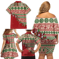 Fiji Marau na Kerisimasi Family Matching Off Shoulder Short Dress and Hawaiian Shirt Red Tagimoucia Tapa Masi Tribal LT9 - Polynesian Pride