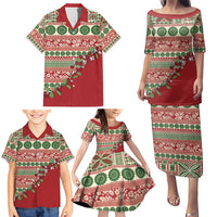 Fiji Marau na Kerisimasi Family Matching Puletasi and Hawaiian Shirt Red Tagimoucia Tapa Masi Tribal LT9 - Polynesian Pride