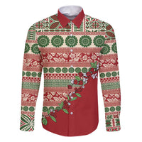 Fiji Marau na Kerisimasi Family Matching Puletasi and Hawaiian Shirt Red Tagimoucia Tapa Masi Tribal LT9 Dad's Shirt - Long Sleeve Red - Polynesian Pride
