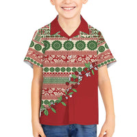 Fiji Marau na Kerisimasi Family Matching Puletasi and Hawaiian Shirt Red Tagimoucia Tapa Masi Tribal LT9 Son's Shirt Red - Polynesian Pride