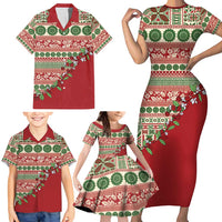 Fiji Marau na Kerisimasi Family Matching Short Sleeve Bodycon Dress and Hawaiian Shirt Red Tagimoucia Tapa Masi Tribal LT9 - Polynesian Pride