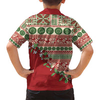 Fiji Marau na Kerisimasi Family Matching Tank Maxi Dress and Hawaiian Shirt Red Tagimoucia Tapa Masi Tribal - Polynesian Pride