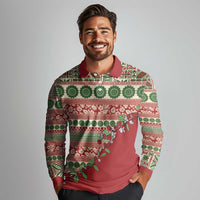 Fiji Marau na Kerisimasi Long Sleeve Polo Shirt Red Tagimoucia Tapa Masi Tribal - Polynesian Pride