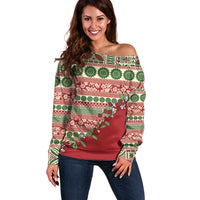 Fiji Marau na Kerisimasi Off Shoulder Sweater Red Tagimoucia Tapa Masi Tribal LT9 Women Red - Polynesian Pride